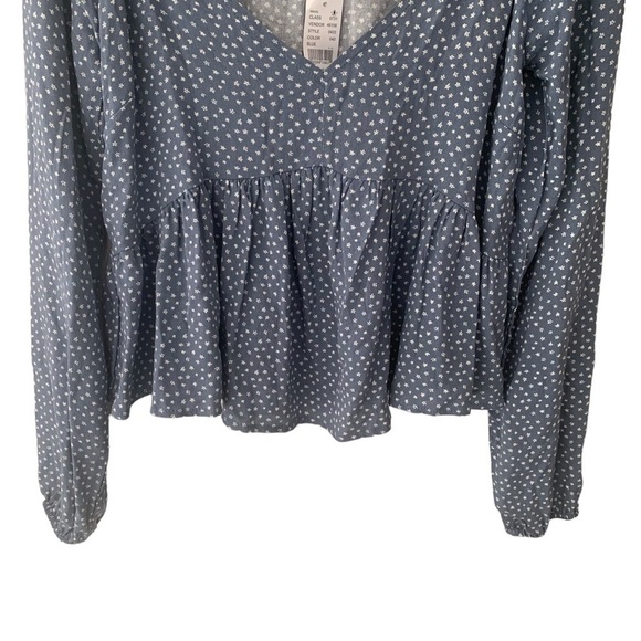 Pacsun Shirt Womens Small Mini Floral Peplum Babydoll Long Sleeve VNeck Blue NWT - Picture 5 of 8